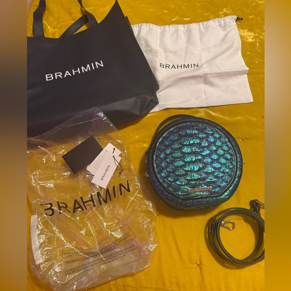 NEW BRAHMIN Lane Crossbody Emerald Lulia Blue Green Metallic Leather Mermaid Bag
